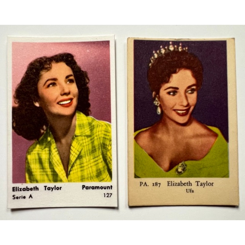 2 RARE Dutch 1950s 1960s Elizabeth Taylor Cards Cleopatra, National Velvet, Liz, A Place in the Sun, Cat on a Hot Tin Roof, Hollywood