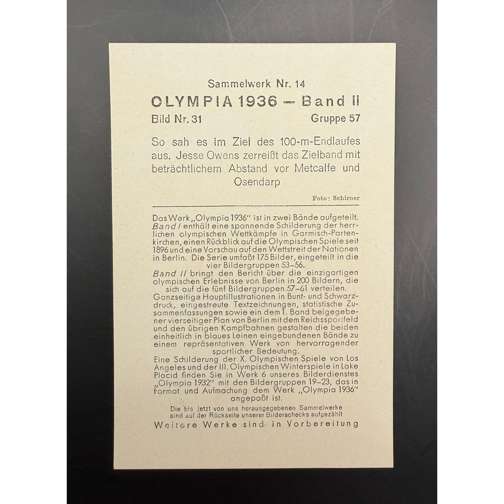 1936 Reemtsma Olympia Jesse Owens Card Olympic Gold Medal, Track, Sammelwerk
