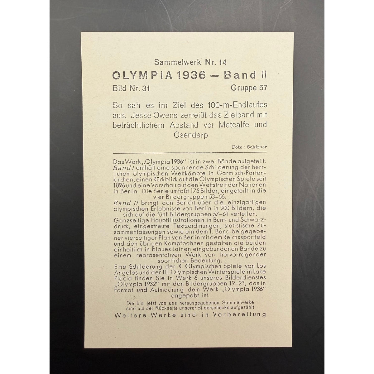 1936 Reemtsma Olympia Jesse Owens Card Olympic Gold Medal, Track, Sammelwerk