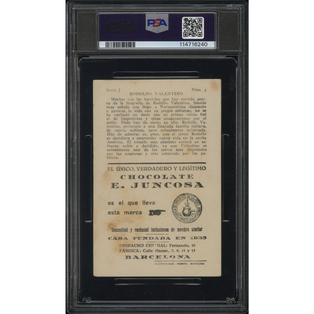 1920 Juncosa Film Stars Rudolph Valentino PSA 3 Only 1 Graded Blood and Sand Chocolate Card Sheik Rodolfo Valentino Great Lover