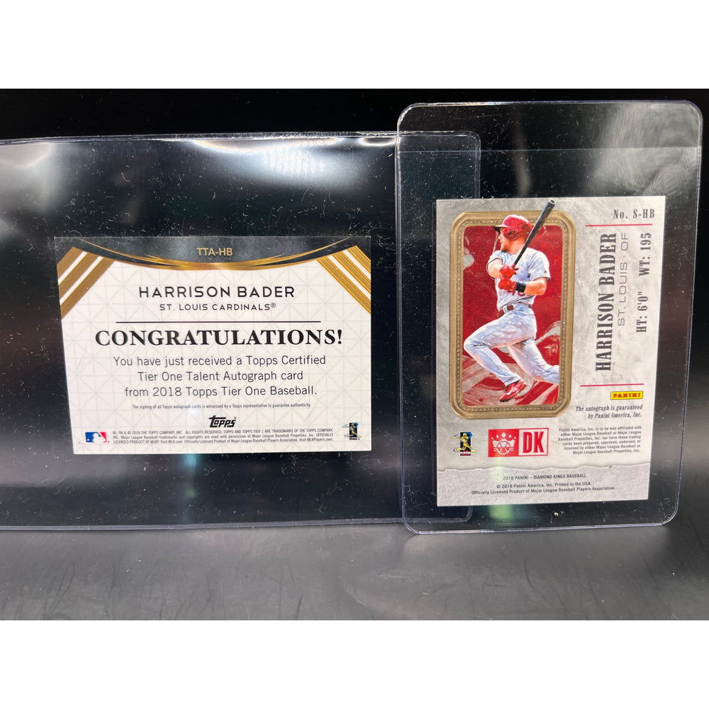2 - 2018 Harrison Bader Auto Rookies RC St Louis Cardinals, San Francisco Giants Baseball Cards, Topps Tier One, Panini