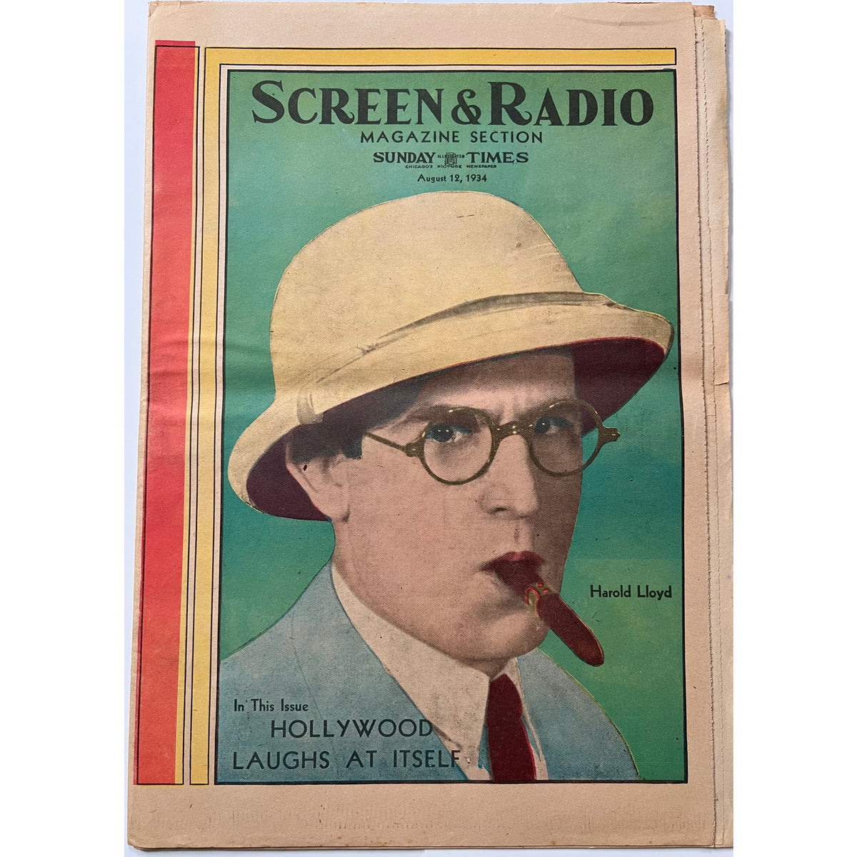 VERY RARE 1934 Harold Lloyd Newspaper Magazine, Safety Last, Freshman, Speedy, Silent Movie, Hollywood, Why Worry, Girl Shy