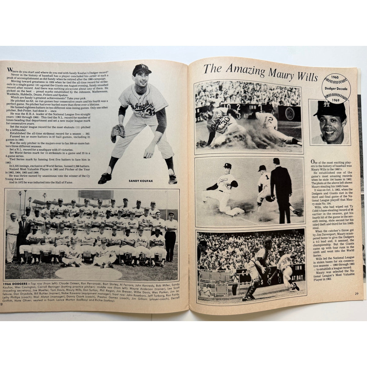 1973 Dodgers All Time Greats Sandy Koufax Jackie Robinson Magazine Baseball, Los Angeles Dodgers, Brooklyn Dodgers