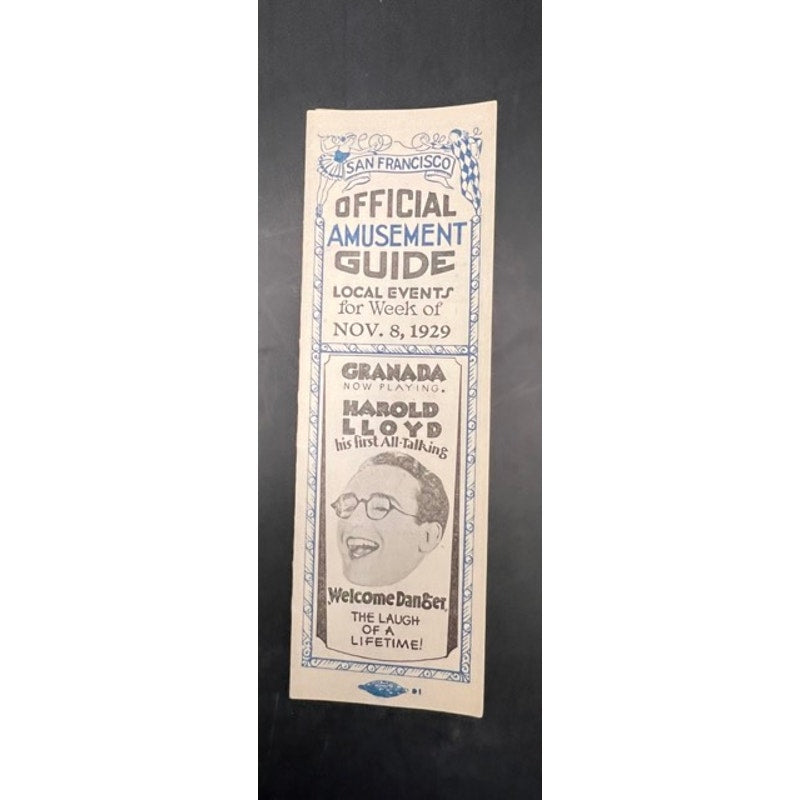 Rare 1929 Harold Lloyd Amusement Guide San Francisco, Welcome Danger, Silent Films, Safety Last, Lon Chaney, Mae West, Will Rogers