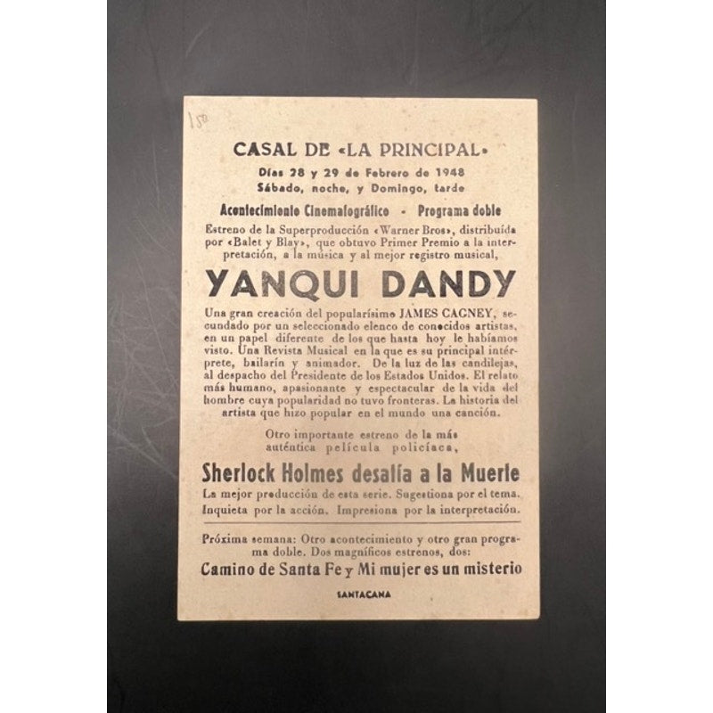 1940s Spanish James Cagney Movie Herald Handbill Yankee Doodle Dandy Hollywood, White Heat, Roaring 20s, Mutiny on the Bounty