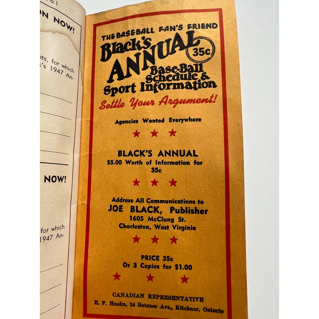 1947 Black's Annual Stan Musial Magazine St. Louis Cardinals Baseball Fan MLB HOF, Stan the Man, Musial Rookie, Bob Feller Baseball Schedule
