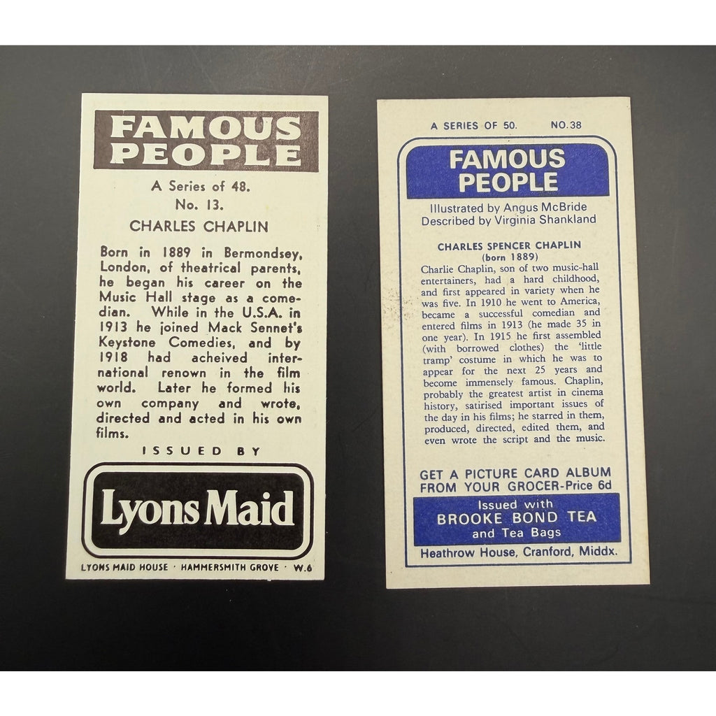 2 Charlie Chaplin Cards Modern Times, The Kid, Monsieur Verdoux, Charles Chaplin, Gold Rush, Pay Day, A Dogs Life, City Lights