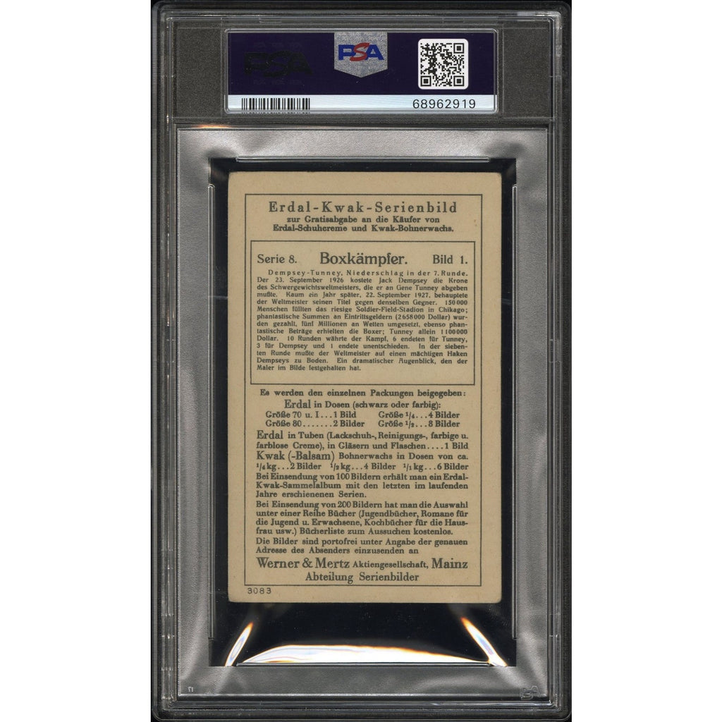 1927 German Werner & Mertz Erdal Jack Dempsey and Gene Tunney PSA 3 Boxing Series 8 Red Text Front Manassa Mauler Fighting Marine