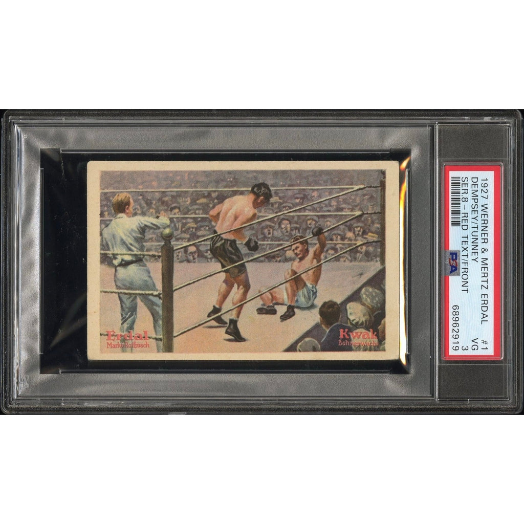 1927 German Werner & Mertz Erdal Jack Dempsey and Gene Tunney PSA 3 Boxing Series 8 Red Text Front Manassa Mauler Fighting Marine
