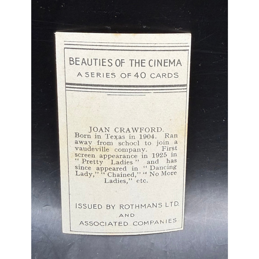 RARE 1939 Rothman Joan Crawford Tobacco Card Hollywood Sadie McKee, Baby Jane