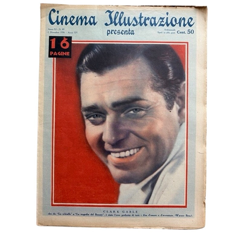 RARE Italian 1936 Clark Gable Magazine Gone with the Wind, Misfits, Saratoga, Mutiny on the Bounty, It Happened One Night Red Dust Hollywood