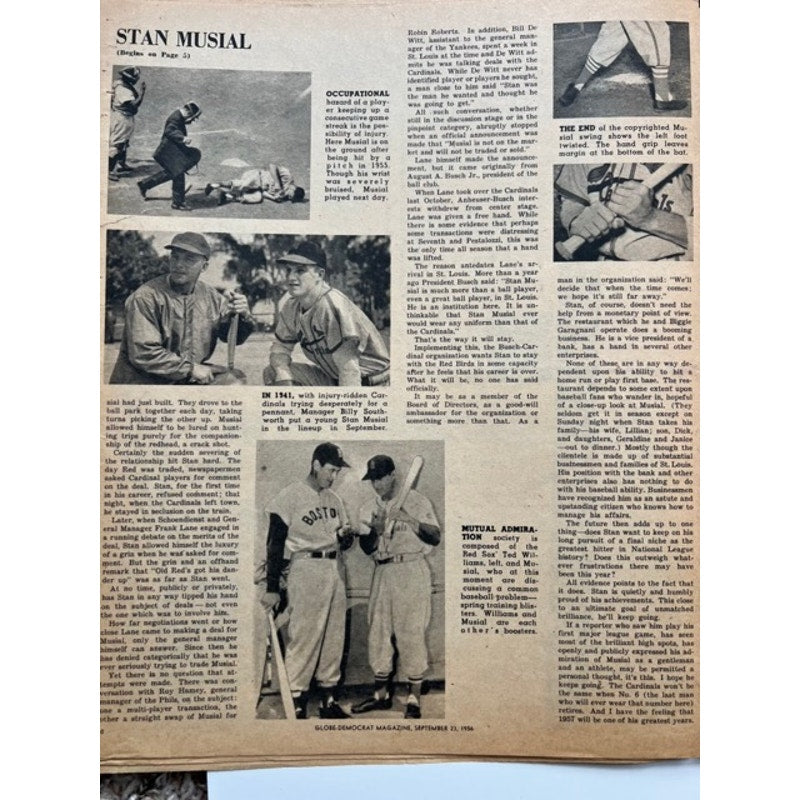 RARE St. Louis Globe-Democrat Magazine 1956 Stan Musial St. Louis Cardinals, Stan the Man, HOF, MLB, Baseball