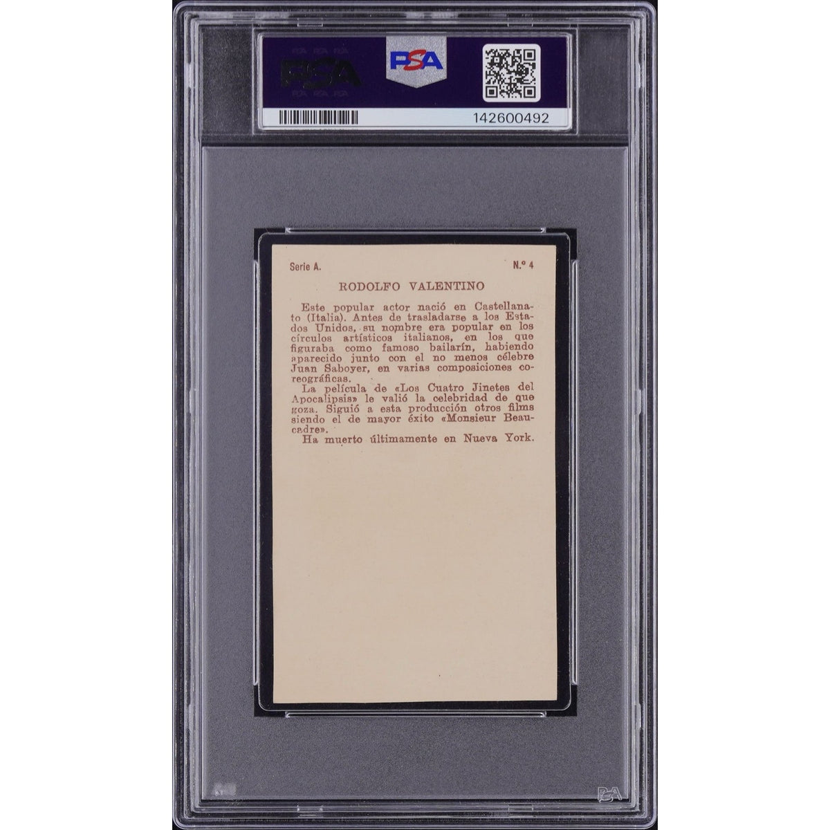 ONLY 1 GRADED Spanish Juncosa 1924 Rudolph Valentino Card PSA 5 The Sheik, Blood and Sand, Four Horsemen of the Apocalypse, Cobra, Eagle