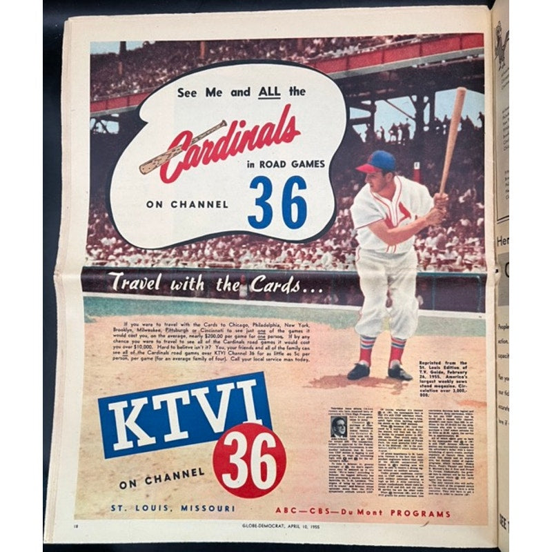 1955 St. Louis Globe Democrat Cardinals Section Stan Musial Hunters Hot Dog Baseball Cards, Stan the Man, 1955 Cardinals, World Champs