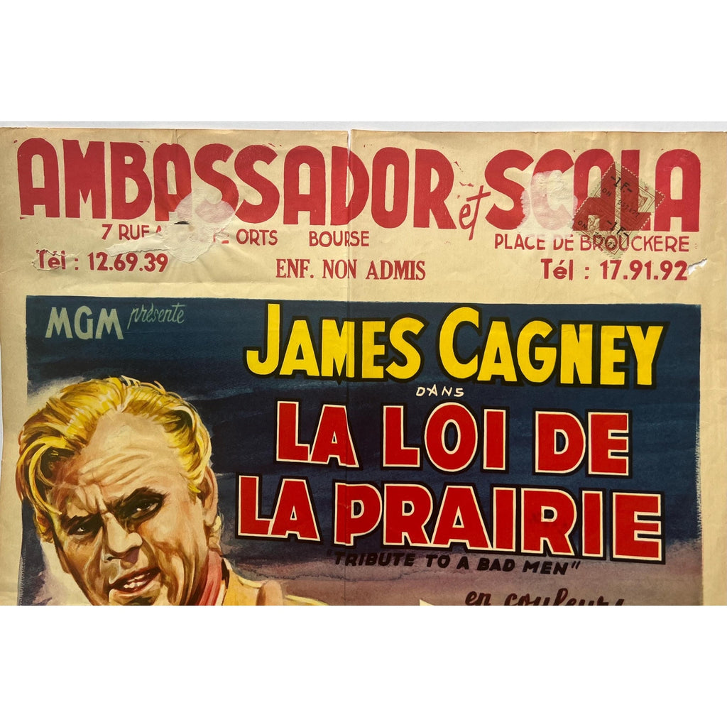 Original 1956 French Window Card from Tribute to a Bad Man Starring James Cagney Western Vintage Movie Poster Jimmy Cagney Hollywood Cowboy