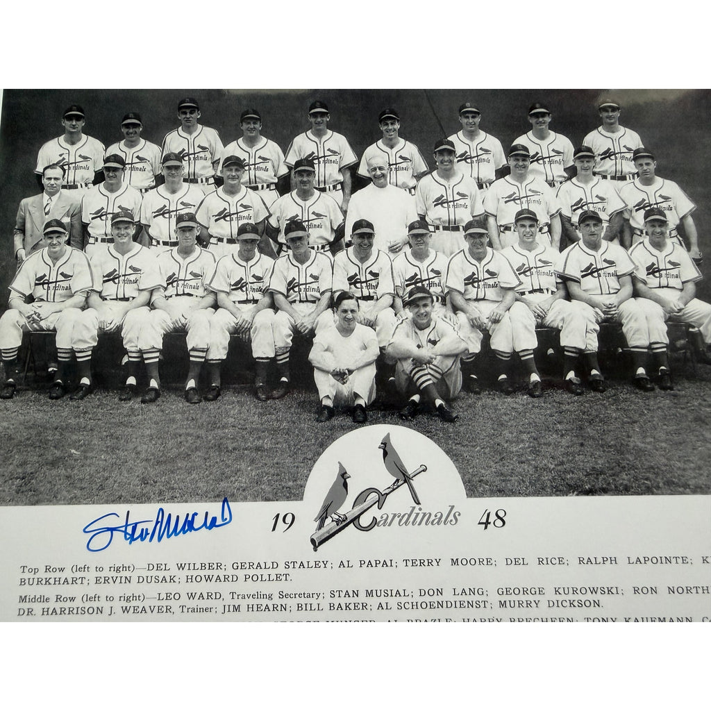 Original 1948 Stan Musial Autograph St. Louis Cardinals Team Photo Musial Rookie, Authenticated by Stan the Man Inc. Schoednienst, Marion