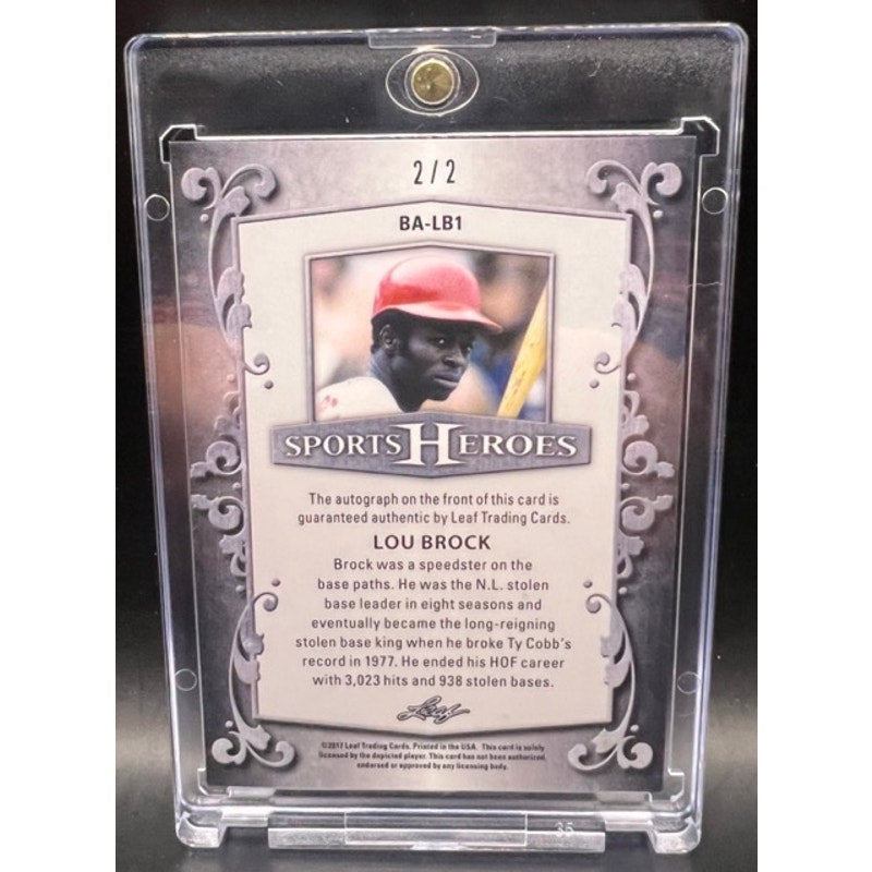 2017 Leaf Sport Heroes Lou Brock Auto 2/2 St. Louis Cardinals, Chicago Cubs HOF, Baseball Card, Brock Signed