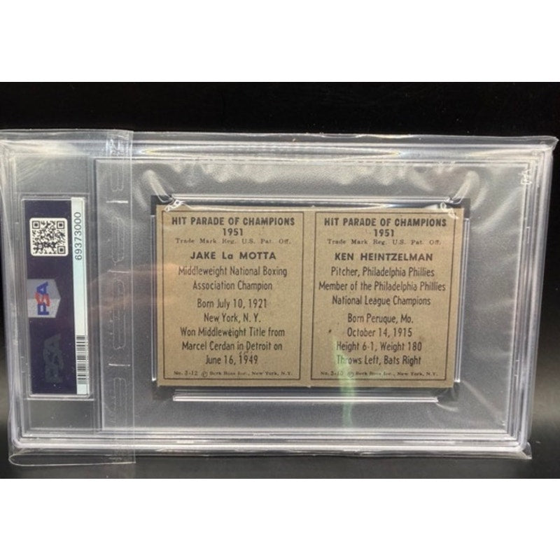 1951 Berk Ross Jake LaMotta Card PSA 6 Ken Heintzelman, Philadelphia Phillies, Raging Bull, MLB, Bronx Bull, Middleweight Champion, Boxing Card