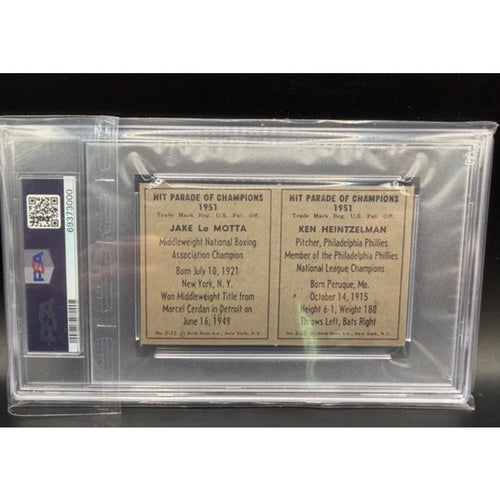 1951 Berk Ross Jake LaMotta Card PSA 6 Ken Heintzelman, Philadelphia Phillies, Raging Bull, MLB, Bronx Bull, Middleweight Champion, Boxing Card