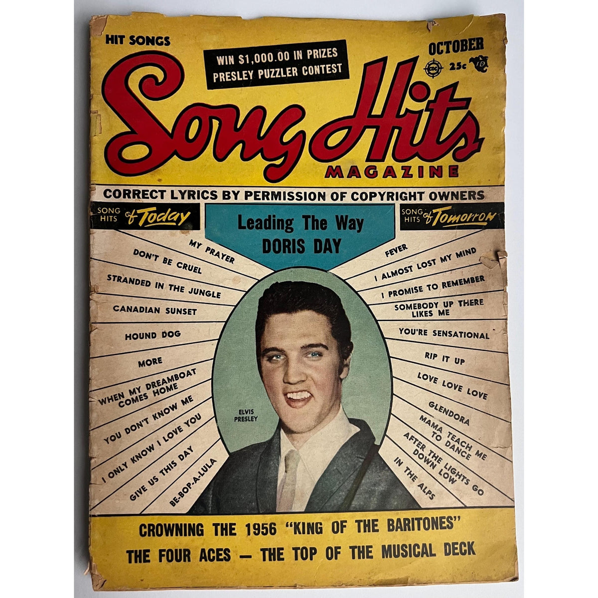 Rare, Original October 1956 Song Hits Magazine with Elvis Presley on the Cover, TCB, The King, Rock n Roll, Graceland, Hound Dog, Rockabilly