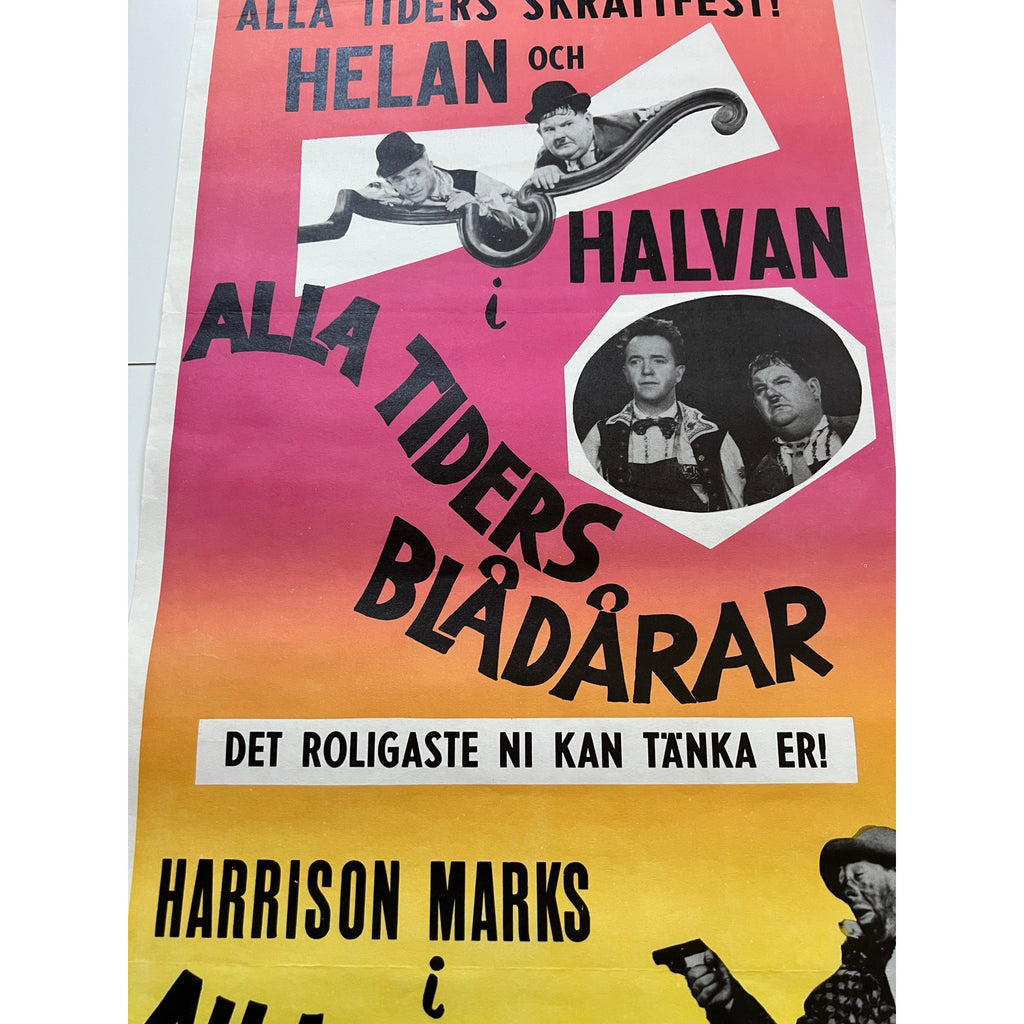 RARE Swedish 1970s Laurel and Hardy Movie Poster Stan Laurel Oliver Hardy, Beau Hunks, Bonnie Scotland, A Fine Mess