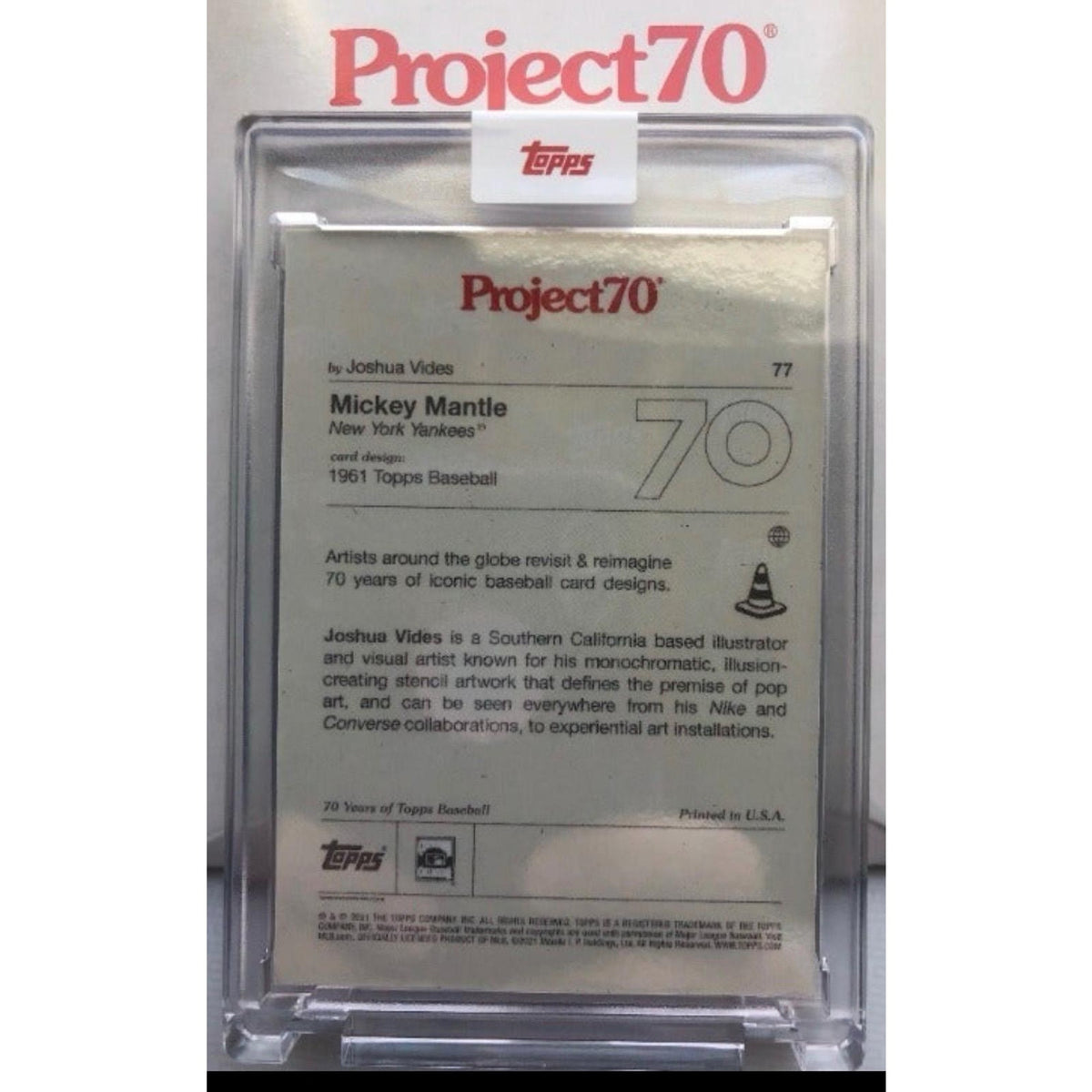 2021 Topps Project 70 Mickey Mantle card by Joshua Vides, Reimagined 1961 Topps Mickey Mantle Baseball Card New York Yankees The Mick MLB