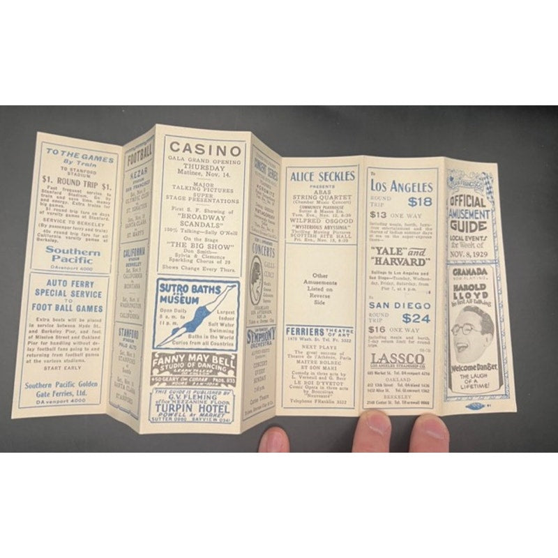 Rare 1929 Harold Lloyd Amusement Guide San Francisco, Welcome Danger, Silent Films, Safety Last, Lon Chaney, Mae West, Will Rogers