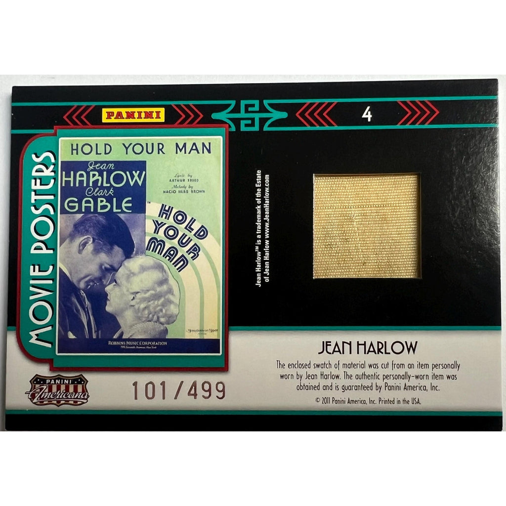Jean Harlow Dress Relic Panini Americana Jean Harlow Dress Swatch 101/499 Clark Gable Vintage Hollywood Hold Your Man Harlow Card