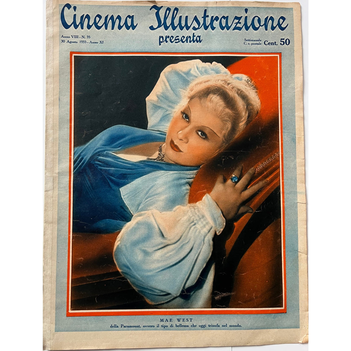 Gorgeous Italian 1933 Mae West Magazine Cinema My Little Chickadee Hollywood, Klondike Annie, Come Up and See Me Sometime