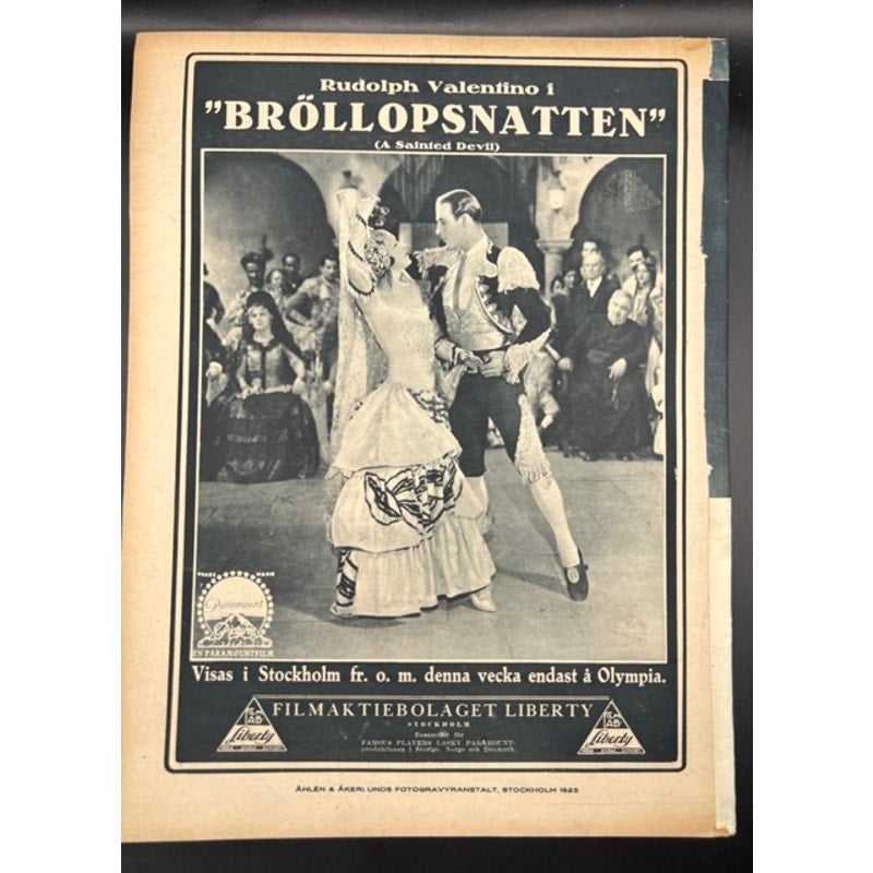 Rare 1925 Swedish Film Journalen Rudolph Valentino Magazine A Sainted Devil, The Sheik, Blood and Sand, Four Horsemen, The Eagle
