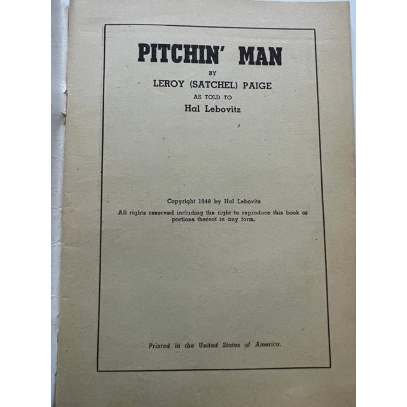 1948 Satchel Paige Pitchin Man Book Booklet Biography Hal Lebovitz Cleveland, St. Louis Browns, HOF, Baseball, Oakland A's, MLB