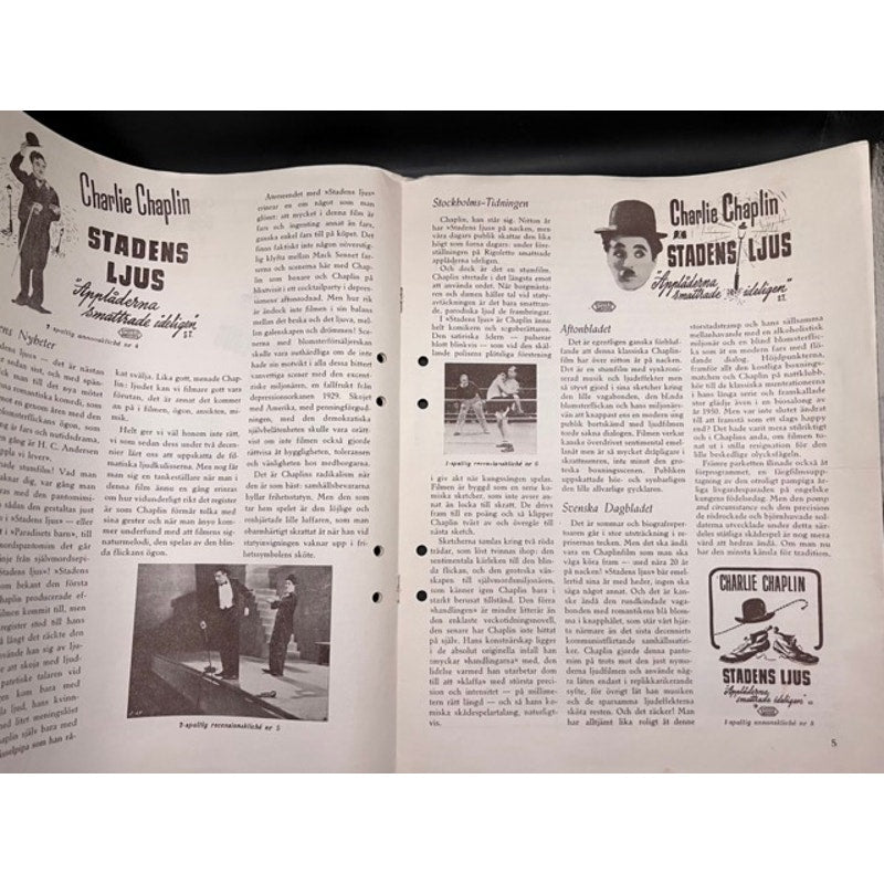 UBER RARE Swedish 1950 Charlie Chaplin Press Book City Lights Charles Chaplin, Hollywood, Promotional, Gold Rush, The Kid, Modern Times