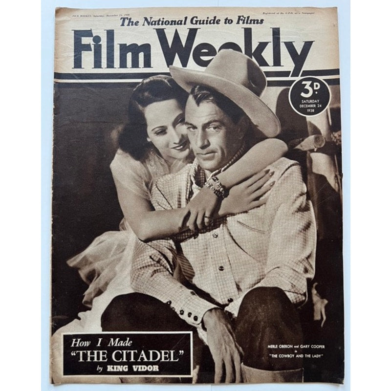 RARE UK 1938 Gary Cooper Magazine Film Weekly, The Cowboy and the Lady, Pride of the Yankees, Sergeant York, High Noon, Farewell to Arms