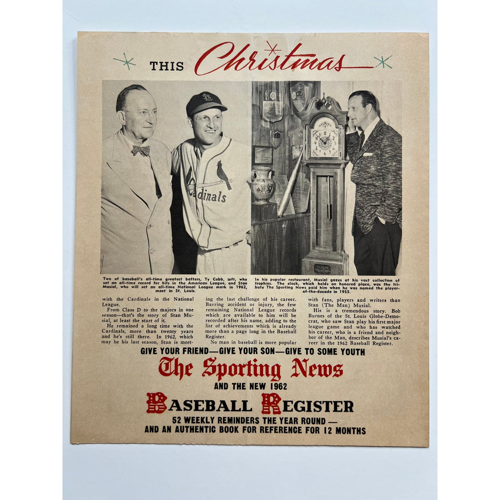 RARE 1962 Sporting News Ty Cobb and Stan Musial Pamphlet Baseball Register Book, Detroit Tigers, Georgia Peach, Stan the Man, MLB, HOF