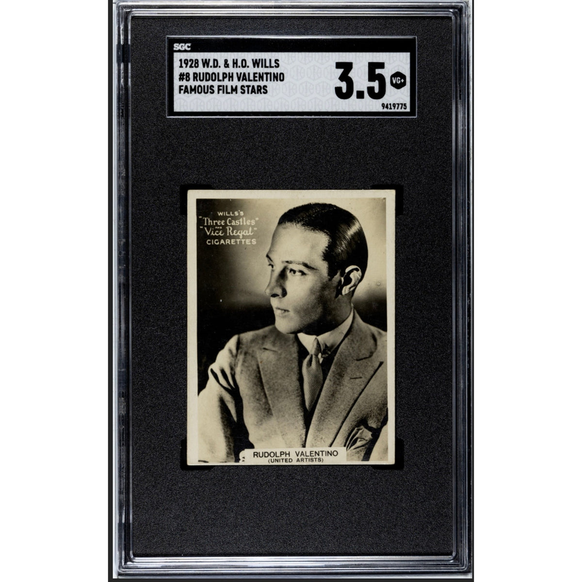 ONLY 1 GRADED W.D. & H.O. Wills 1928 Rudolph Valentino Card SGC 3.5 Film Stars, The Sheik, Blood and Sand Cobra The Eagle Son of the Sheik