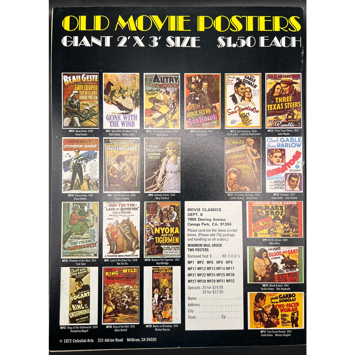 1973 Movie Classics Rudolph Valentino Magazine Marilyn Monroe, Clark Gable, Humphrey Bogart The Sheik Blood and Sand