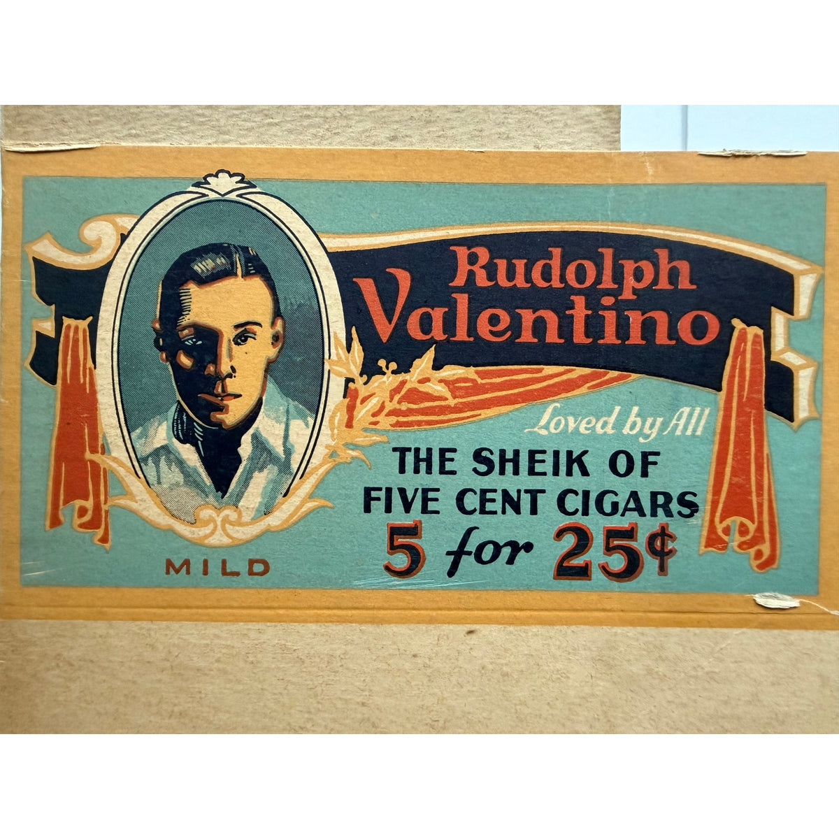 RARE UNUSED 1920s Rudolph Valentino Cigar Box The Sheik, Blood and Sand, Cobra, Four Horsemen of the Apocalypse, Sainted Devil, The Eagle