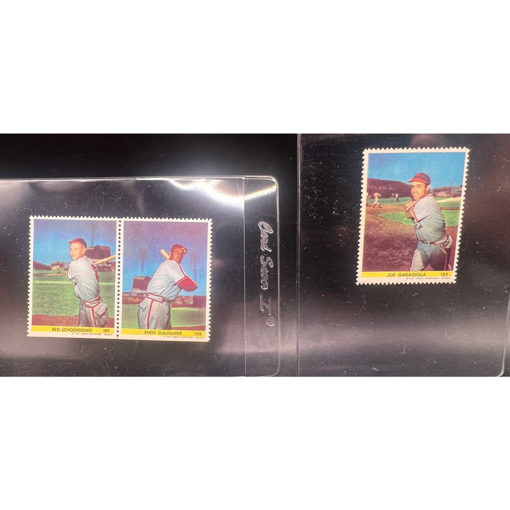 1949 Eureka Stamps Red Schoendienst, Joe Garagiola, Enos Slaughter St Louis Cardinal, Rookie, Baseball, MLBs