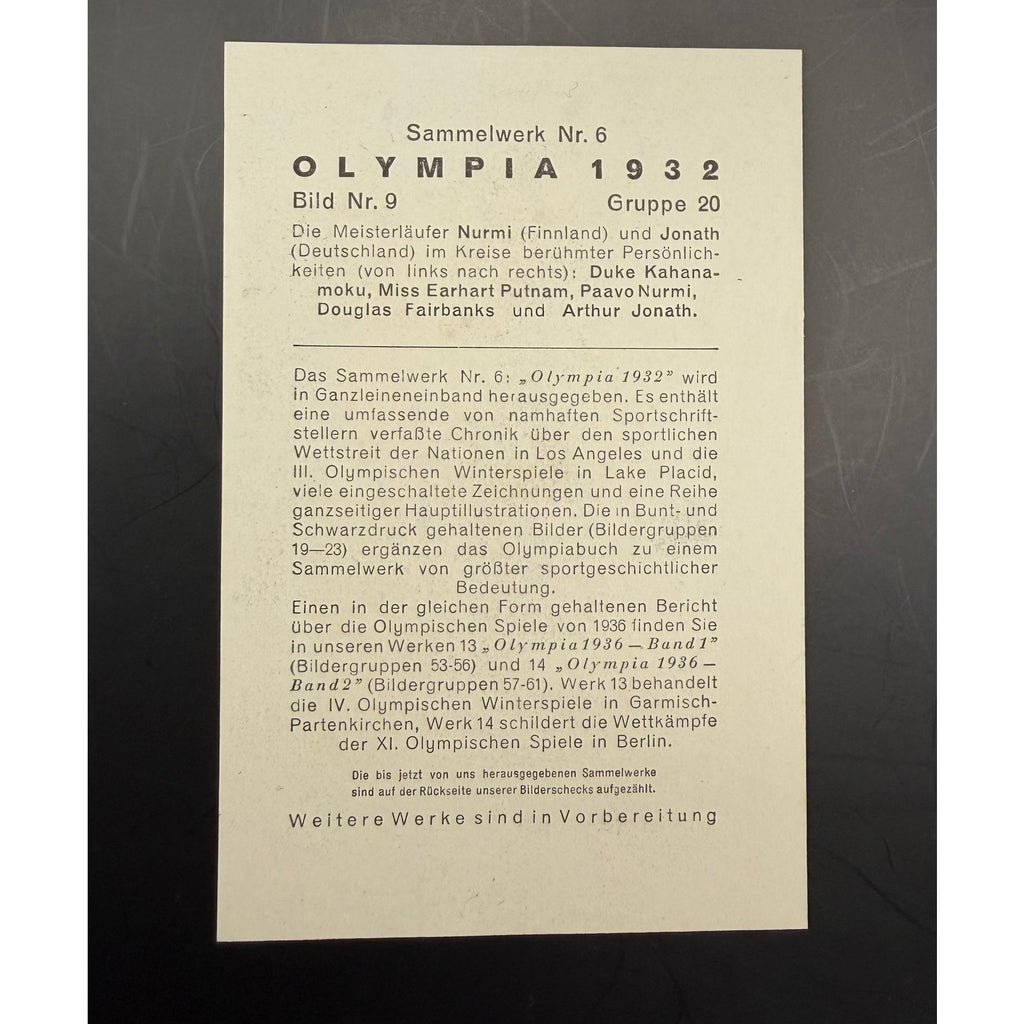 RARE 1936 Olympia Douglas Fairbanks, Amelia Earhart Card Aviation 1932 Olympia