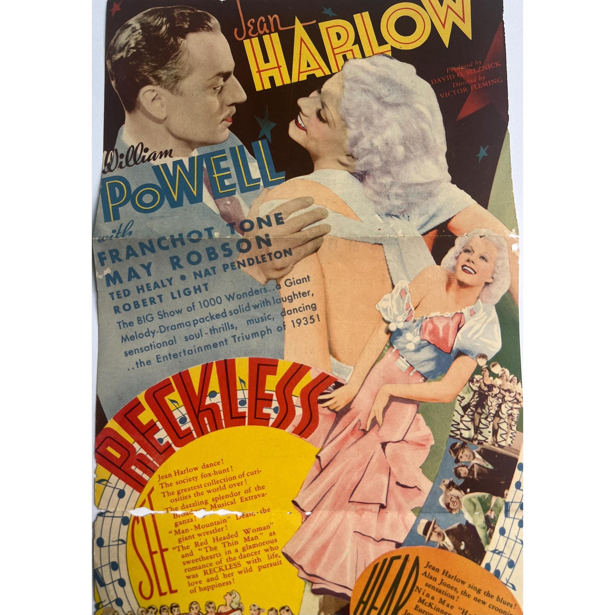 Original 1935 Movie Herald Reckless Jean Harlow William Powell Hollywood Vintage Movie Classic Film Noir Platinum Blonde, Public Enemy