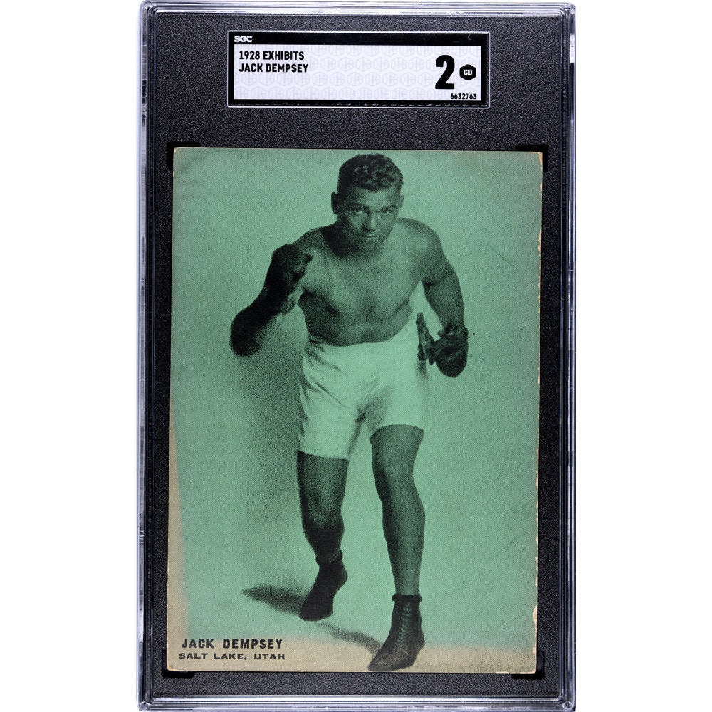 RARE 1928 Jack Dempsey Exhibit Card Green Tint SGC 2, Manassa Mauler Champ Pop 1