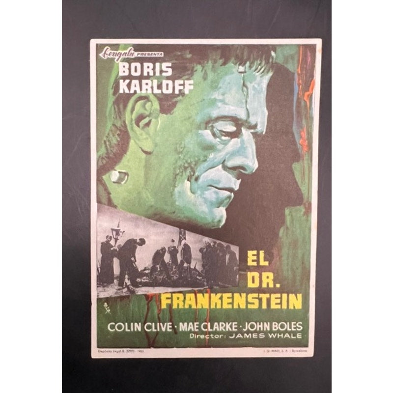Spanish Frankenstein Movie Herald Handbill Boris Karloff, Mae Clarke, Pre Code Hollywood, Universal Monster, Mary Shelley