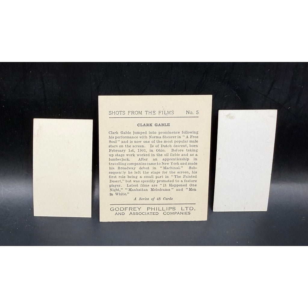 3 RARE 1930s Clark Gable Cards Gone with the Wind, Misfits, Mutiny Bounty, It Happened One Night, Red Dust, A Free Soul, Hold You Man
