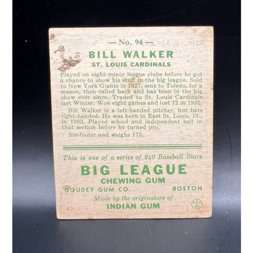 1933 Goudey Bill Walker Card St Louis Cardinals Baseball Card MLB Big League Chewing Gum