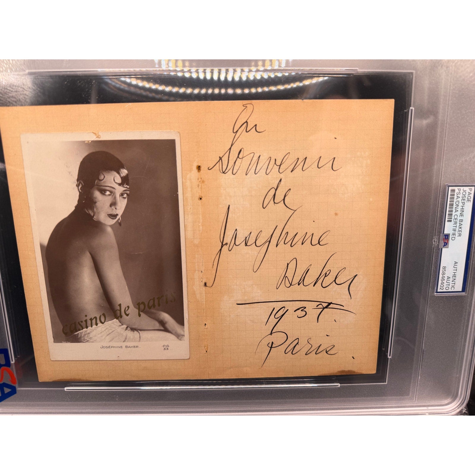 RARE Paris 1934 Josephine Baker Autograph Signed PSA Folies Bergere, Danse Sauvage, Casino De Paris, Black Pearl, Black Venus