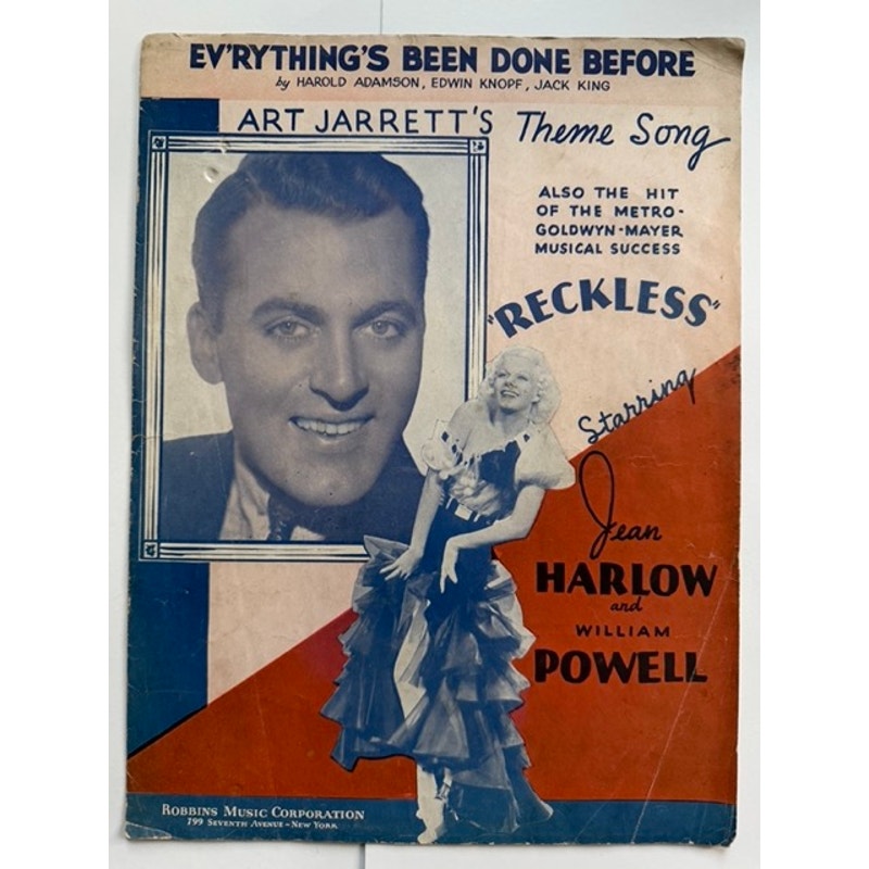 1935 Jean Harlow Reckless Sheet Music William Powell, Red Dust, Dinner at Eight