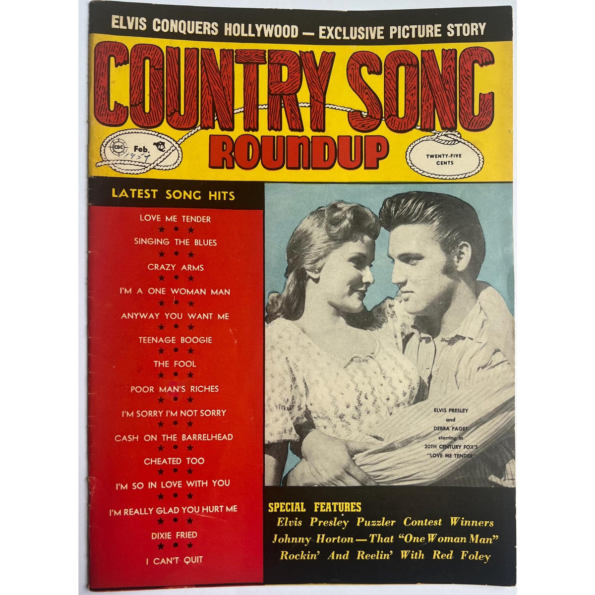 Rare, Original Feb 1957 Country Song Roundup Magazine with Elvis Presley Cover, TCB, The King, Rock n Roll, Graceland, Hound Dog, Rockabilly