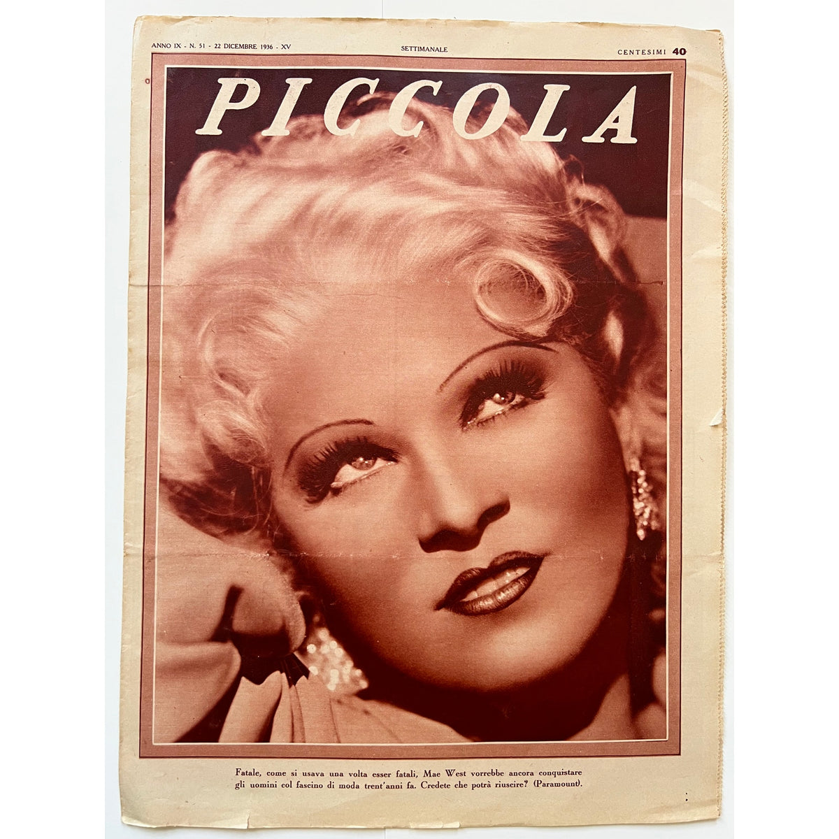 Gorgeous Italian 1936 Barbara Stanwyck Mae West Magazine My Little Chickadee, Double Indemity, Klondike Annie, Hollywood, Baby Face
