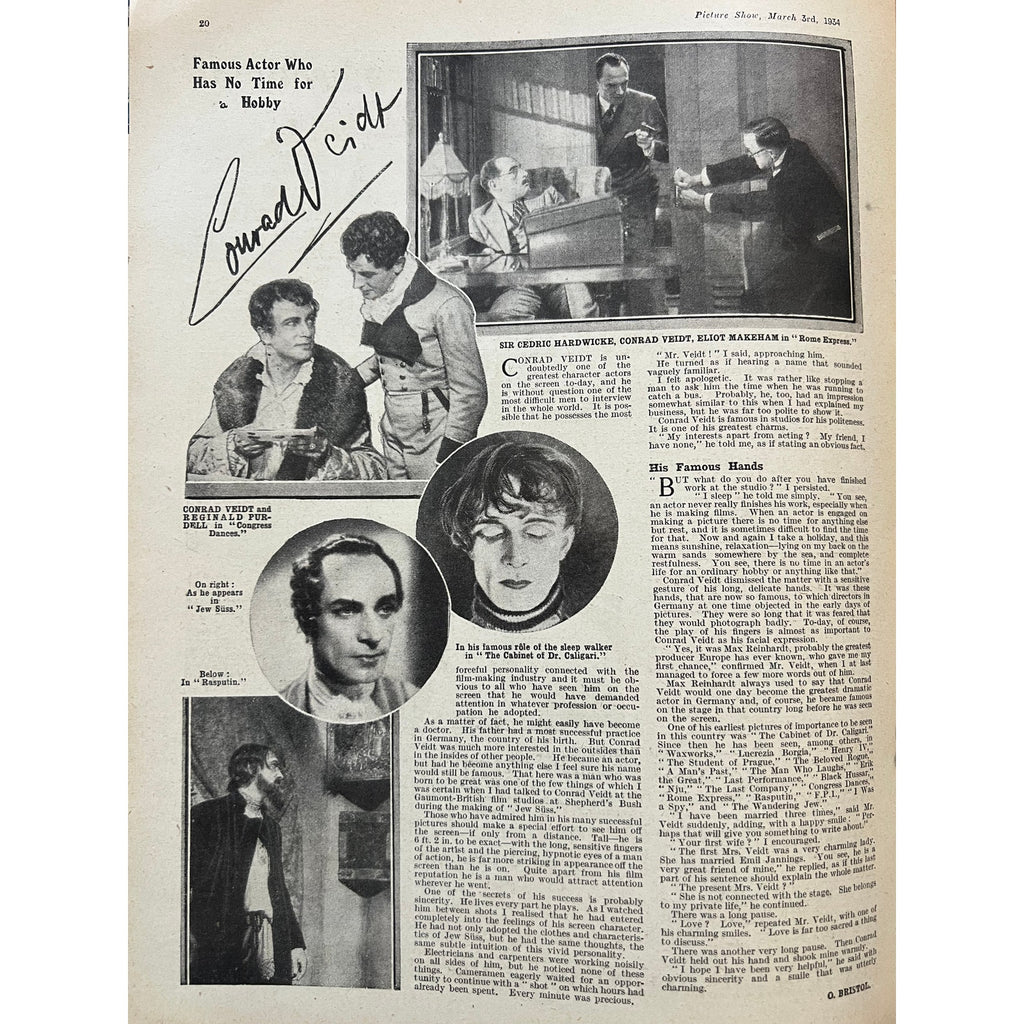 Rare UK Picture Show 1934 Conrad Veidt Magazine Jean Harlow Hollywood, The Man Who Laughs, Casablanca, Dr. Caligari, Thief of Bagdad
