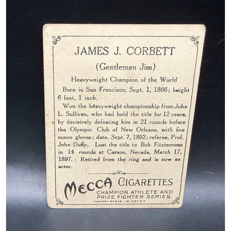 1910 T220 Champions Mecca James Corbett Boxing Card Gentleman Jim World Champion
